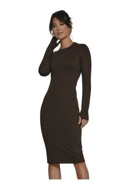 7Diamonds Core Dress Size 2XL Ribbed Long Sleeve Thumbholes Mocha Brown Stretch